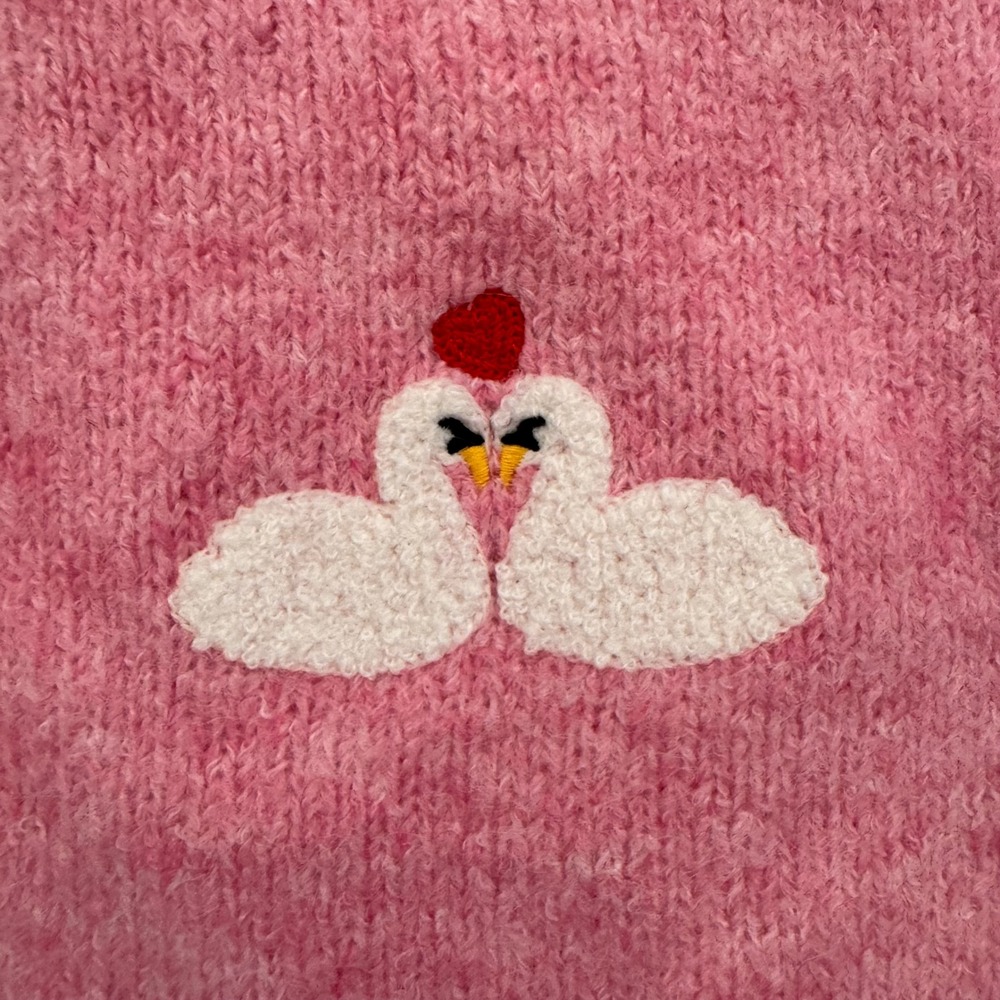 NWT Pink Swan Embroidered Puff Sleeve‎ Novelty Coquette Sweater SZ L - Picture 4 of 9